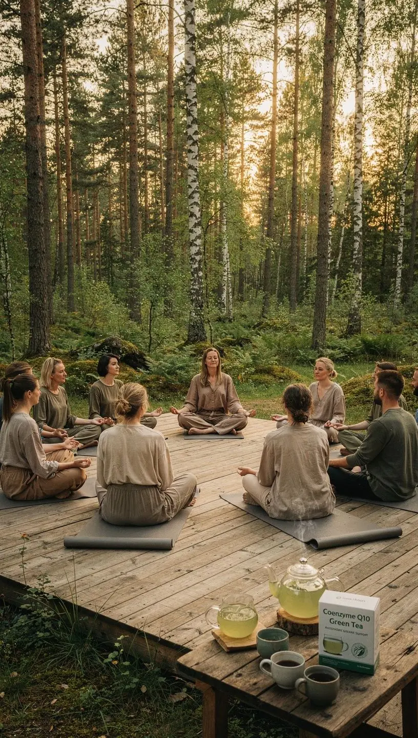 Natūralūs ingredientai, naudojami kofermento Q10 ir žaliosios arbatos mišinyje.